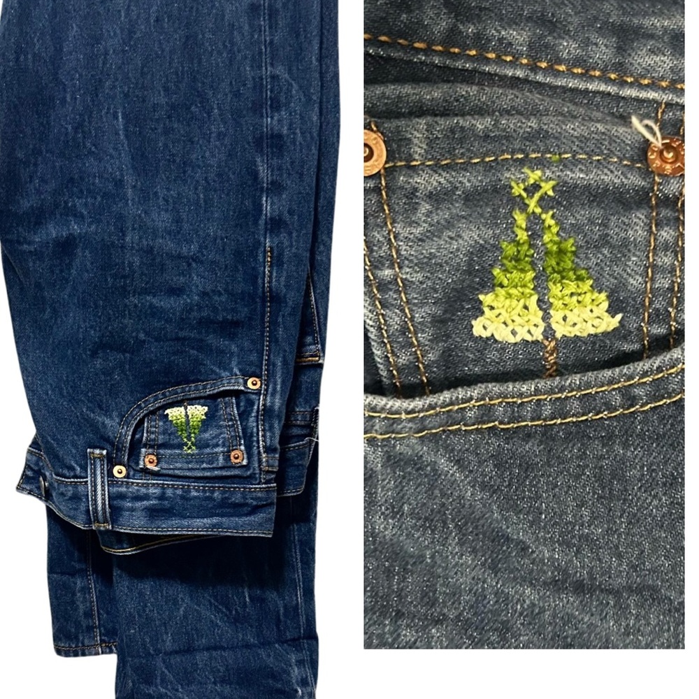 Men's Blue Jeans with Tatreez Cyprus Tree Embroidered Detail